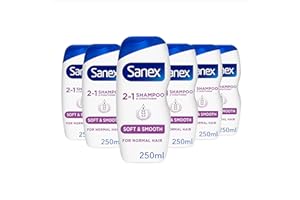 Sanex Nourishing & Gentle 2-in-1 Shampoo and Conditioner 250 ml Pack of 6, Dermatologically Tested, Natural Extracts to Nourish & Soften Hair (6 x 250 ml)