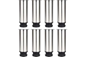 ASelected Lot de 8 Pieds de Meubles, Pied Cuisine Réglables Ø 50 mm/Hauteur 150 mm Ronds Métal Acier Inoxydable Canapé Jambe Table Pieds