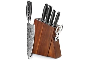 XINZUO 7-częściowe zestawy noży ze stali damasceńskiej, profesjonalny nóż szefa kuchni, nóż Santoku, nóż do rzeźbienia, nóż uniwersalny, nóż do owoców i wielofunkcyjne nożyczki kuchenne, ergonomiczna rękojeść z serii Pakkawood-Ya