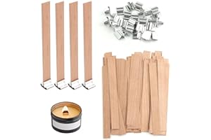 MEUKCEZ Set di 60 Stoppini per Candele in Legno,13x130mm Stoppino per Candele con 30 Basi in Ferro, Perfetti per Creazioni di Candele Fai Da Te, Stoppini Tagliabili e Naturali, Ideali per Candele Profumate