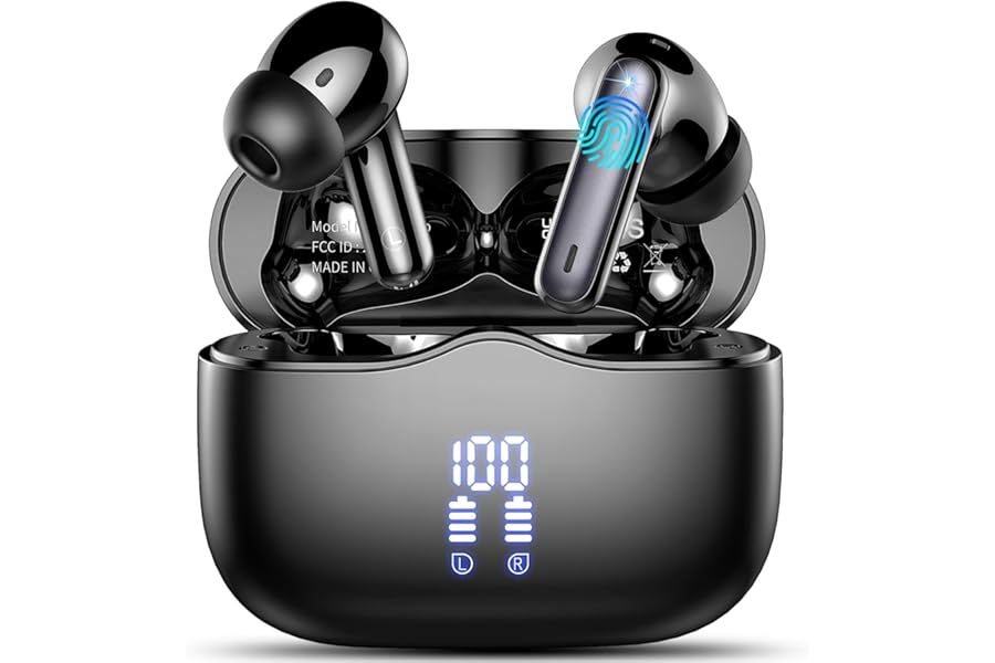Wireless Earbuds, Bluetooth 5.4 Headphones in Ear with HiFi Stereo Deep Bass, 4 ENC Noise Cancelling Mic Wireless Earphones 40H Playtime, Bluetooth Earbuds Dual LED Display, IP7 Waterproof, USB-C
