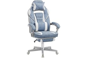 SONGMICS Sedia da Ufficio, Poltrona Racing Ergonomica, Poggiapiedi Telescopico, Schienale Inclinabile, Poggiatesta e Supporto Lombare, Portante di 150 kg, Blu Turchino e Bianco Crema OBG073Q01