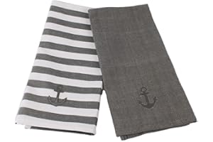 osters muschel-sammler-shop Maritime Küchenartikel ┼ Geschirrtuch 2er Set ┼ Ankermotiv ┼ grau/Weiss (2er Geschirrtuch grau/Weiss)