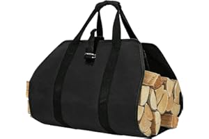 ZONSUSE Bolsa de Transporte para Leña de Lona, Bolsas de leña para Chimenea, Bolsa de Leña Almacenamiento Plegable, Accesorios para Estufa, para Interior y Exterior, Camping, Playa, Hoguera (Negro)