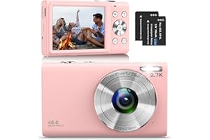 STUOGYUM Digital Camera, Autofocus Compact Camera HD 2.7K 48MP with 2.8" Large Screen, 16X Digital Zoom, Portable Mini Camera for Photography, Youtube Vlogging Camera for Kids,Adult,Beginners（Pink）