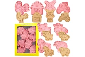 Crethink Lot de 8 emporte-pièces en plastique sur le thème des animaux de la ferme, moule à biscuits amusant, ensemble de pâtisserie pour enfants.