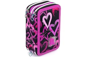 Plumier Triple 45 Piezas – Estuche Escolar Completo con Bolígrafos Gel Borrables, Lápices 4.0 mm, Rotuladores, Tijeras, Pegamento – Ideal Primaria y Regalo niña – Corazones y Estrellas – Julian Ross