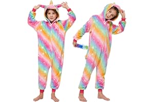 JONRRYIN Kostüm Kinder Pyjama, Kostüm Onesie Jumpsuit mit Kapuze, Kinder Einhorn Onesie, Mädchen Jumpsuit Overall Onesie Schlafanzug, Tier Schlafoverall Kuschelig Cosplay Karneval Party Halloween