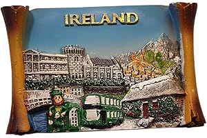 THOMAS BENACCI Ireland Collage Scroll Fridge Magnet - Leprechaun / Green Top Hat / Bus / Telephone Box / Dublin Castle / Record Wardrobe Tower / for Fans of Riverdance, Blarney Stone, Galway / Emerald Isle Souvenir