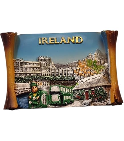 Lot De 5 Aimants De Réfrigérateur 3D En Bois Thème Irlande - Château De Kilkenny, Falaises De Moher, Trèfle, Souvenir De Voyage