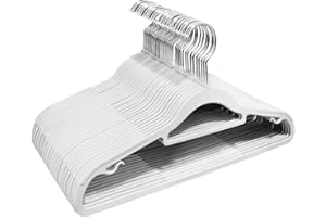 ABHENG APY0330W Pack of 30 Clothes Hangers, Non-Slip Plastic Hangers, Space Saving Hangers, 360° Rotating Hook, Thickness 0.5 cm, 42 cm Long, for Coats, Dresses, Shirts, White + Silver