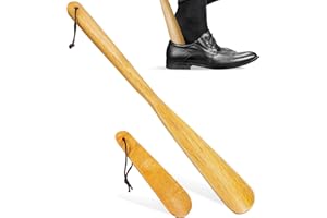 Healifty Wooden Shoe Horn 2 Pcs - 15.5in & 6.2in Extra Long Shoe Spoon for Women Men Boots Horn Long and Short Handle for Seniors, Kids & Adults