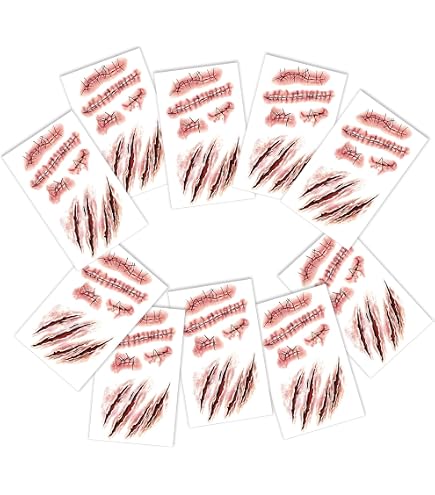 Amscan Wunden-Tattoos Mit Naht, 14 Stück – Fake-Narben Für Halloween, Karneval & Mottopartys, Einfach Aufzutragen