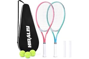 HIRALIY 27" Tennis Rackets Set of 2, 3 Tennis Balls, 2 Tennis Racquets, 2 Overgrip Tapes and 1 Carrying Bag Outdoor Recreational Sport Game