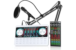 TENLAMP Live Sound Card Set with Streaming Mic and 2 Audio Interface with DJ Mixer with Sound Effects Voice Changer Podcast Studio Equipment for Phone PC Recording,Gaming,YouTube,TikTok,Live streaming