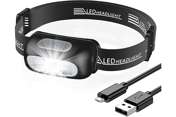CIRYCASE Lampe Frontale, Torche Frontale LED Ultra Puissante avec 5 Modes d'Éclairage & Lumière Rouge, Étanche IPX4, Portable Lampe Poche Main Libre Rechargeable pour Pêche/Camping/Cyclisme/Randonnée