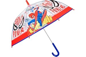 PERLETTI Ombrello Trasparente Spiderman Bambino - Ombrellino Cupola Spider Man Bimbo 3 4 5 6 Anni Lungo con Apertura Manuale - Ombrello Antivento Leggero Uomo Ragno per Bambini - Diametro 69 cm