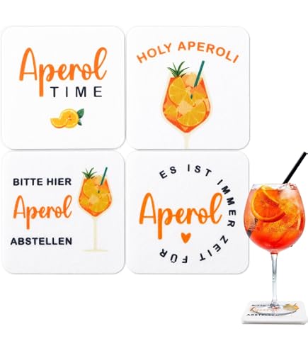 9 Stück Aperol-Untersetzer Aus Filz – Lustige Sprüche, Deko Für Aperol Spritz, Geschenk Für Aperol-Fans (ca. 10x10 Cm)