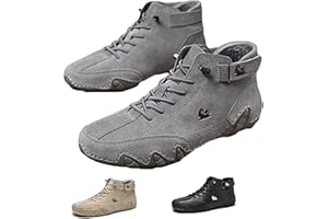 AHKISS Włoskie ręcznie wykonane zamszowe trzewiki męskie, wodoodporne, zamszowe, na rzep, buty na co dzień, sznurowane, płaskie buty do chodzenia, oddychające, antypoślizgowe, oddychające, Chukka