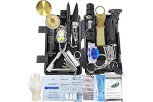 AuRiver Kit de Supervivencia, 24 en 1 Multifuncional Equipo de Botiquín Primeros Auxilios profecional, Regalos Ideales de Navidad y cumpleaños para Hombres para Viajar Caminar Acampar