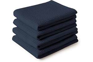 Encasa XO Paños y paños de Cocina de algodón Azul Marino | Toalla de té de Tejido Plano y Tipo gofre | Juego de paños de Cocina | 70x45 cm | Reutilizable y de Secado rápido Juego de 4