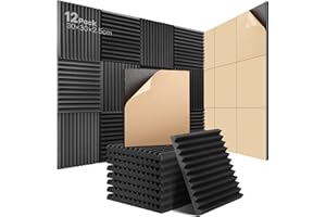 SOUNDSBAY Self-Adhesive Sound Proofing Panels 12 Pack Acoustic Foam Panels wedges High Density Fireproof Acoustic Panels Soundproofing Foam for Recording/Studios/Offices/gaming room 12"×12"×1"