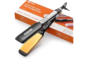 Piastra per Capelli Professionale Faszin, Piastre in Titanio Larghe 42mm con Ioni Negativi, Riscaldamento Rapido 30s, Display Temperatura, 11 Livelli di Temperatura (130-230℃) - Nero
