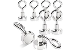 KEUKENKET Extra Stark 8KG Neodym Magnethaken - 8 Stück Ösenmagnete klein, 16MM Super Starker Magnete mit Haken für Garage, Bad, Küche, Büro