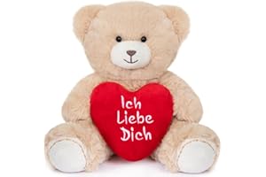My OLi Teddy Plüschbär mit Herz Rot - Ich Liebe Dich - 18 cm Teddybär Plüschteddy Kuscheltier Schmusetier für Babys Kinder Jungen Mädchen Liebhaber Braun Hellbraun