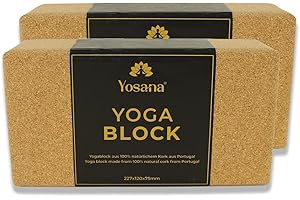 ‎YOSANA Yosana Kork Yogablock, ideal für Yoga und Pilates, schadstofffrei, hypoallergen, 100% recyclebar, Hergestellt in Portugal, 1er und 2er Set