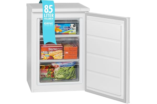 Bomann Frys 85L vit GS2186-1-vit, fristående frys med en nettokapacitet på 85 liter, fri montering, LED-inomhusbelysning, justerbar temperatur, tyst, ekonomisk