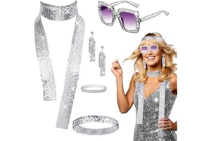 LGZIN 5 Pcs Deguisement Disco des Années 1970, Accessoires Disco Femme, Accessoire Costume Disco avec Lunette Bandeau Bracelet Collier Boucles d'oreilles, Déguisement Disco Femme pour Carnaval