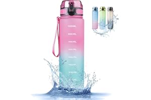RaMokey Botella de Agua Deportiva 1l, Botella Agua sin BPA Tritan Reutilizable, para, Deporte, Escuela, al Aire Libre, Yoga, fitness, correr (Pink)