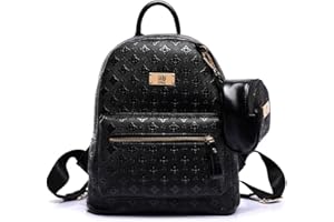 DEERWORD Femme Sac a Dos Sacs à Main Portés Bandouliere Feminin Ados Original PU Cuir 5703 2pc Ensemble Noir