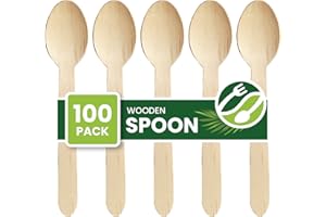 ECO LEAF PRODUCTS Eco Leaf 100pcs Disposable Wooden Spoons, 16cm, Biodegradable & Compostable Eco-Friendly Cutlery Set for Weddings, Picnics, Parties, Camping & Catering | Sturdy Birch Wood & Bamboo Spoons
