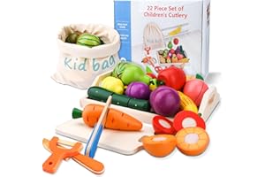 UCAMP Enfant Fruits et légumes Jouets,Bois Nourriture pour Enfants,Cuisine Jeux Accessoire Aliment Nourriture,Jouet en Bois Fruits et Légumes à Découper,Jouets Alimentaires à Découper dès 3 Ans