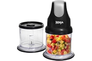 Ninja Express Chop hachoir électrique 500 ml, 200W, 4 lames, 3-en1: émince, hache et mixe, 2 bols avec couvercles empilables, Pièces amovibles lavables au lave-vaisselle, Noir NJ1002EUBK