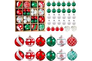 YUKIYI Nietłukące się bombki bożonarodzeniowe, wiszące bombki choinkowe, zestaw ozdób choinkowych, bombki choinkowe, do zawieszenia, dekoracje świąteczne, 42 szt. (czerwono-zielono-białe)