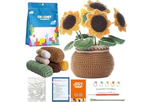 LISSUDA Beginners Crochet Kit Crochet Kits for Beginners Adults Sunflower Potted Complete Crochet Set Crochet Starter Kits Crochet Hook Yarn Needle Instruction and Video Tutorials for DIY Craft