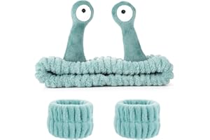 WLLHYF Opaska na głowę SPA, zestaw do mycia twarzy, ślimak, koralowa, polarowa, do pielęgnacji skóry, kreatywna, urocza opaska na głowę, z kreskówki, dla kobiet, dziewcząt, Halloween, zielona