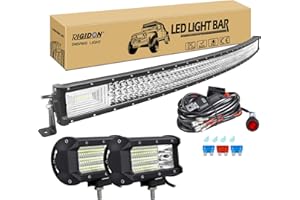 RIGIDON 52 Pollici 130cm 675W Curva Barra Led Fuoristrada Con 12V Cablaggio Kit, 2x 5 Pollici 135W Luci di Lavoro Per Auto Camion SUV ATV 4x4 Veicoli, Impermeabile 6000K Alluminio Barra Luce Led