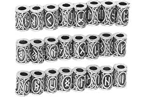 BRRNOO 24 Szt. Koraliki do Brody, Nordycka Biżuteria do Włosów, Koraliki do Brody Wikingów Antyczne Nordyckie Koraliki Rurkowe Metalowe Dredy Koraliki, Bransoletka DIY Akcesoria Naszyjnikowe(Srebro)