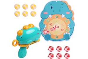 Kqpoinw Enfants Cible de fléchettes en extérieur, Cible de fléchettes Dinosaures pour Enfants avec 12 Boules collantes, 1 Pistolet Jouet, Jeu de fléchettes pour Les Parties de tir en extérieur