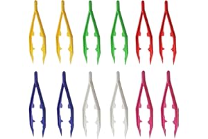 Forevat 12 Stück Bügelperlen Pinzette, Mehrfarbig Kunststoff Pinzette Set mit Gezahnter Spitze, 10 cm Multifunktional Perlenpinzette für Modellbau, DIY Basteln, Puzzle und Elektronik