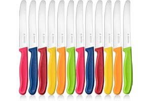 targzier Frühstücksmesser Set 12 Stück,Hochwertiges Tomatenmessermit Wellenschliff,Edelstahl Tafelmesser,Bunt Brötchenmesser,Scharfe Messer für Brotzeit,Anti-Rost Schneidemesser&Spülmaschinenfest