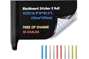 Ezigoo 2 Roll Chalk Board Blackboard Sticker - 43cm x 210cm Removable Adhesive Vinyl Chalkboard Paper, Black Boards for Walls for Home Kitchen Office School Menu - 10pcs Chalks