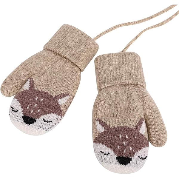 Gants Enfants Avec Cordon - Motif Renard - Laine Douce - Taille 1-4 Ans - Rose - Pour Hiver - 9