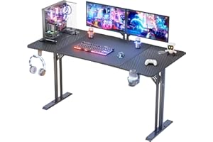 HLFURNIEU Bureau Gaming Informatique Ergonomique 160 x 70 cm, Gamer Bureau d'ordinateur Robuste avec Pieds en T, Table de Jeu avec Support pour Casque et Porte-gobelet, Noir
