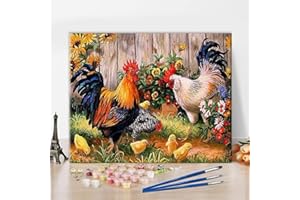 TISHIRON Rooster Paint by Numbers for Adults Kids Farm Animal Pictures Oil Painting Kits by Number On Rustic Canvas Wall Decor for Home Living Room Farmhouse 16 Inx20 in
