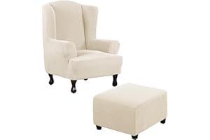 Thdsubb Ohrensessel Überzug Sesselbezug Sessel Sessel-Überwürfe Tiger Stuhlbezug Ottomane Schonbezug Hockerüberzug Husse Für Fußhocker (Beige,Ohrensessel+Quadrat L)